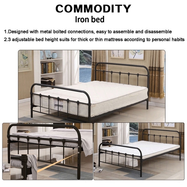 Metal Bed Frame With Black Ball Headboard And Footboard The Rustic Style - - 36901614