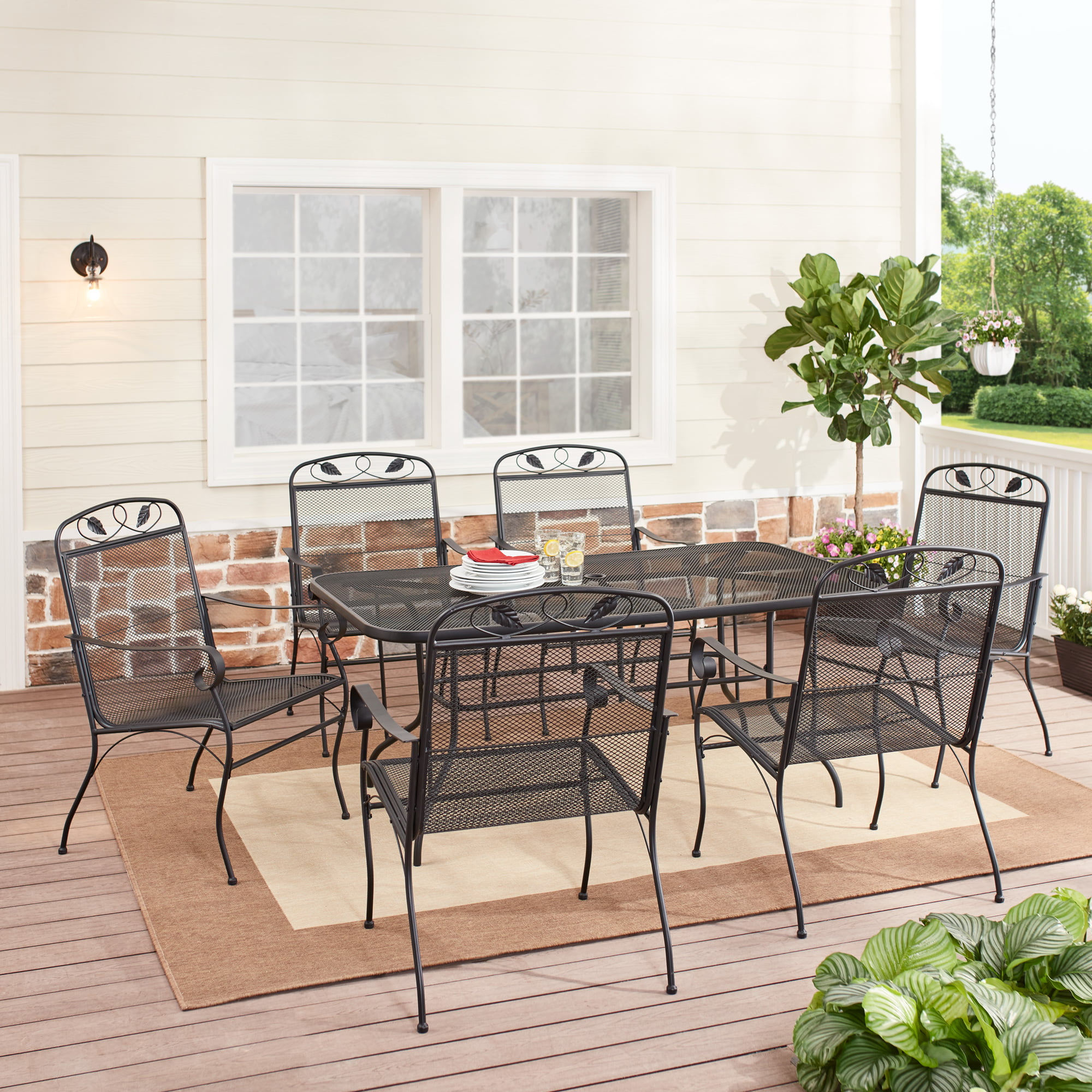 Mainstays Jefferson 7-Piece Outdoor Dining Set， Black， Box 1， Chairs， Set of 6