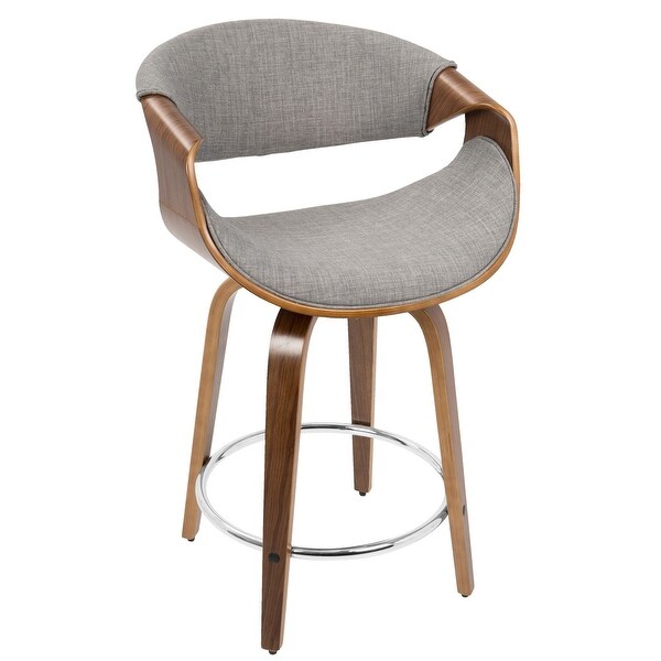 Curvini Counter Stool in Walnut Wood and Light Grey Fabric - Set of 2 - 20.5