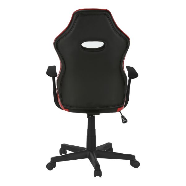 Office Chair， Gaming， Adjustable Height， Swivel， Ergonomic， Armrests， Computer Desk， Work， Black And Red Leather Look， Black Metal， Contemporary， Modern