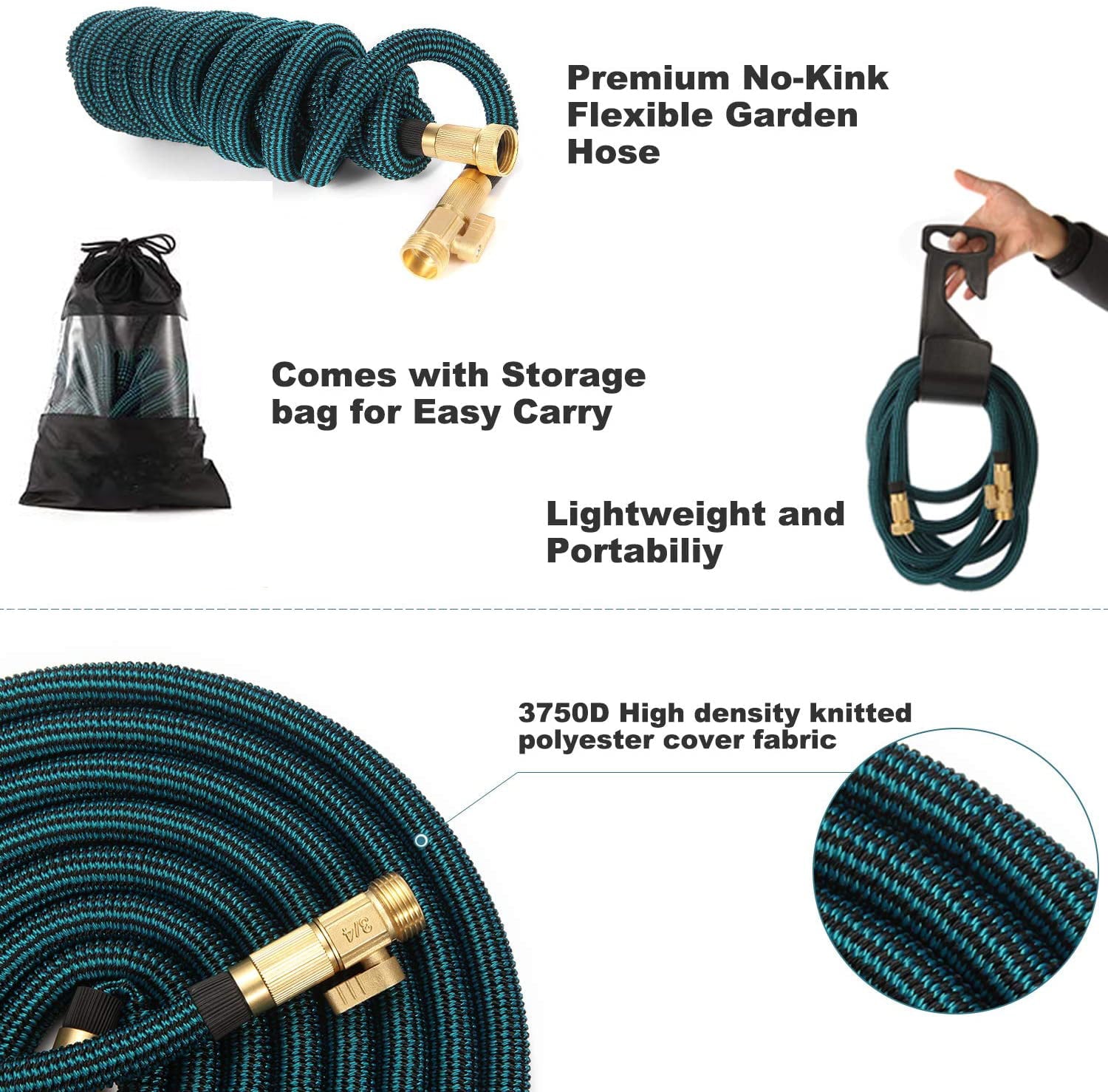 50FT Garden Hose Expandable: Expandable Water Hose with Durable 4-Layers Latex and 10 Function Nozzle, Durable Flexible Water Hose with Solid Fittings, Best Choice for Watering and Washing