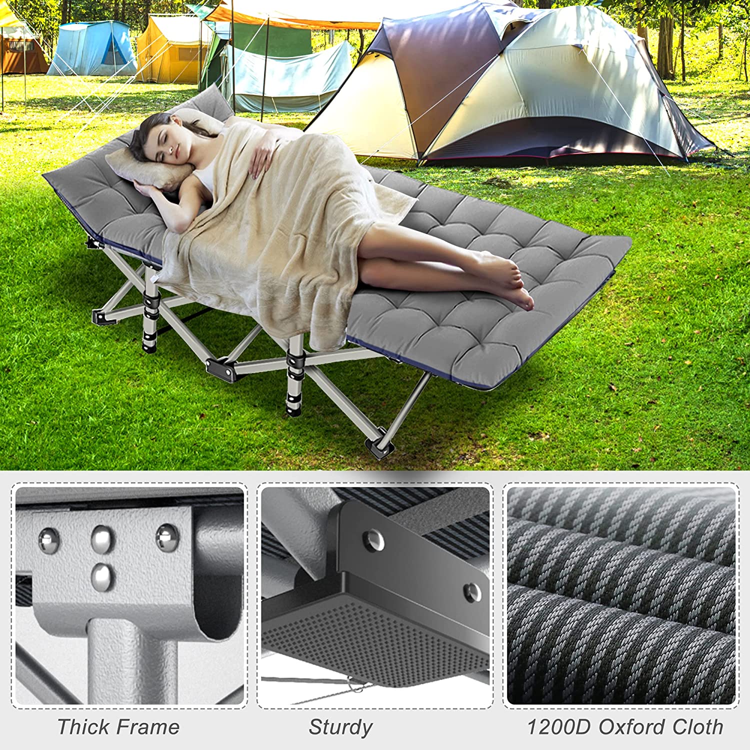 Slsy Folding Camping Cots for Adults 880 lbs, 28" Extra Wide Sturdy Portable Folding Cot Sleeping Cot with Mattress & Carry Bag for Camp Home Office