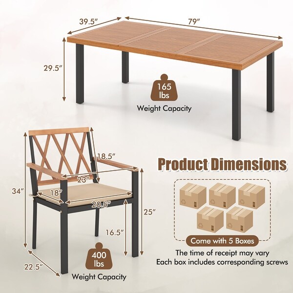 Gymax 9 PCS Patio Dining Set Acacia Wood Table w/ Soft Cushions and