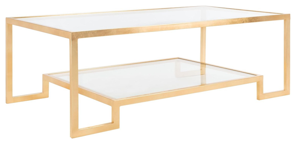 Modern Coffee Table  Gold Metal Frame With Rectangular Tempered Glass  Clear   Modern   Coffee Tables   by Decor Love  Houzz