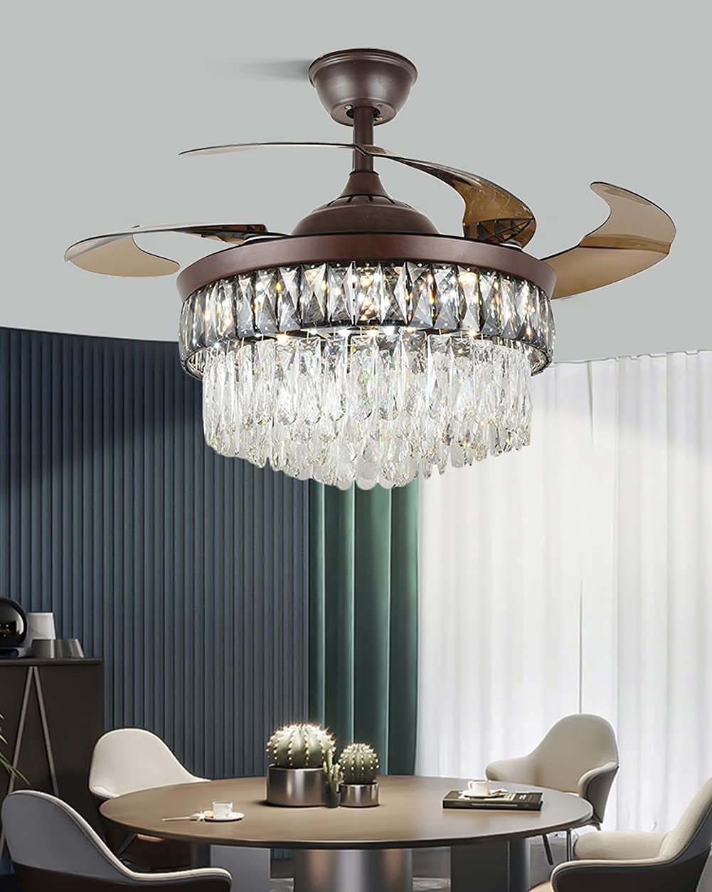 AFANQI Brown Crystal Ceiling Fan with Light 42