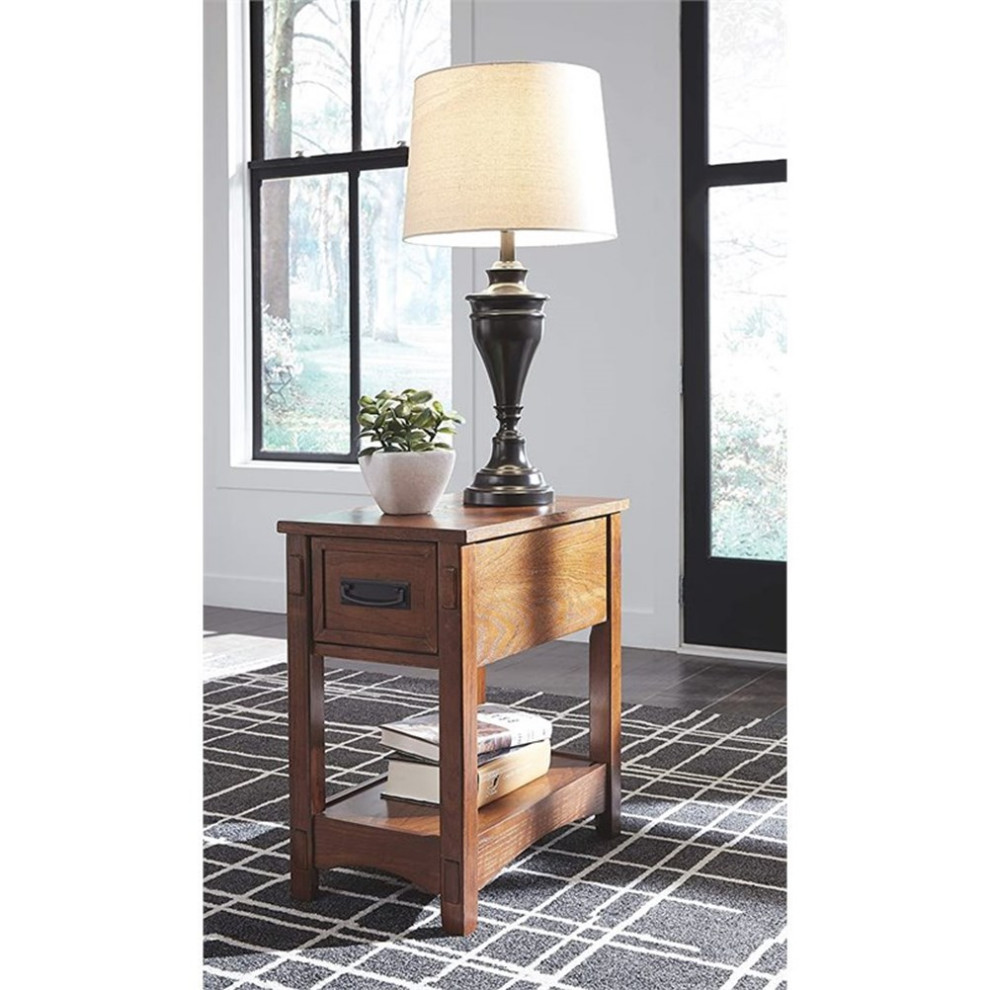 Bowery Hill Signature Design by 1 Drawer Chairside End Table in Brown   Transitional   Side Tables And End Tables   by Homesquare  Houzz