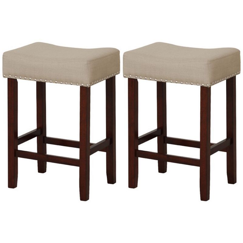 Hivago Set of 2 24 Inch Bar Stool with Curved Seat Cushions