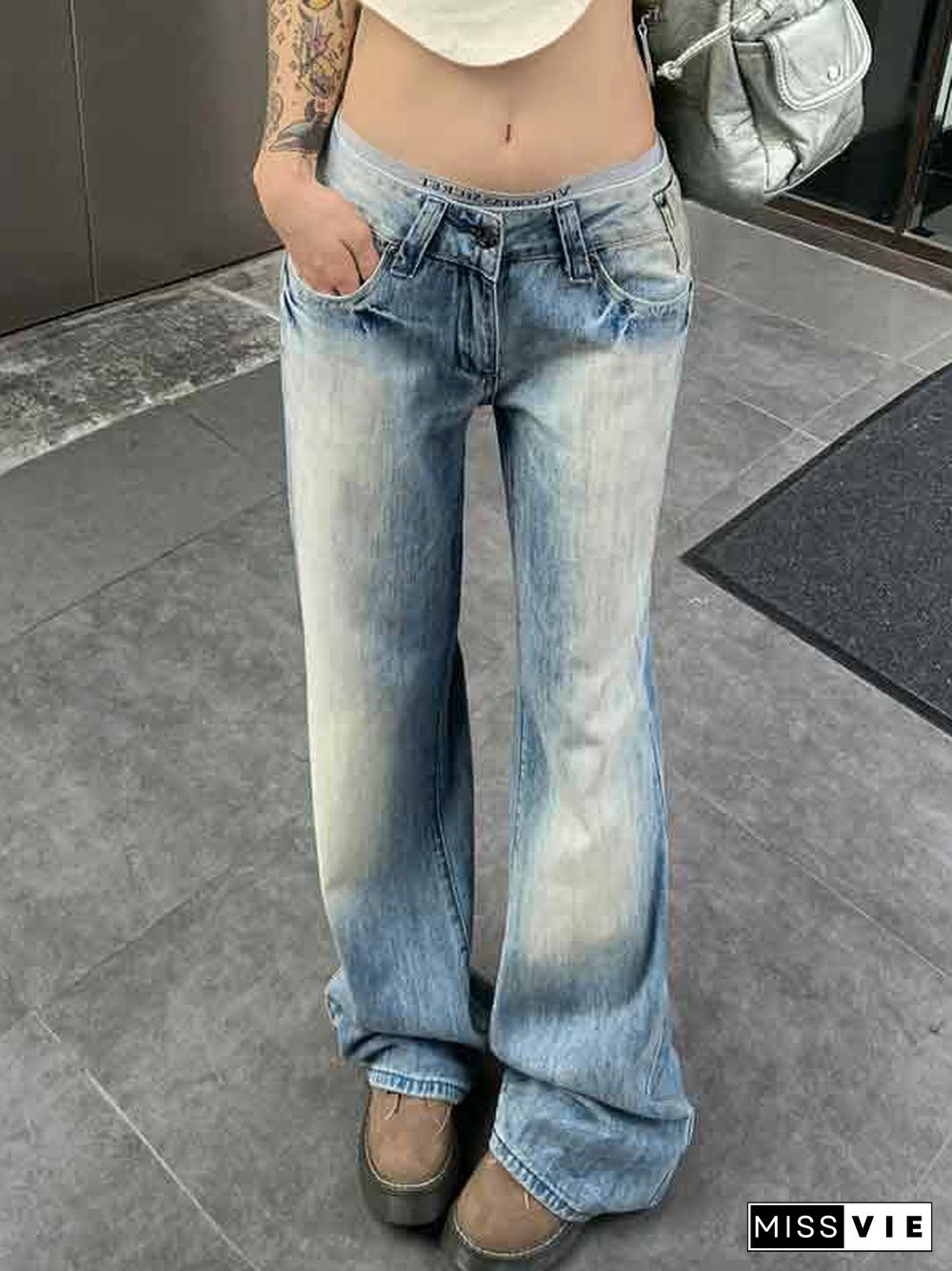 Washed Distressed Low Waist Boyfriend Jeans