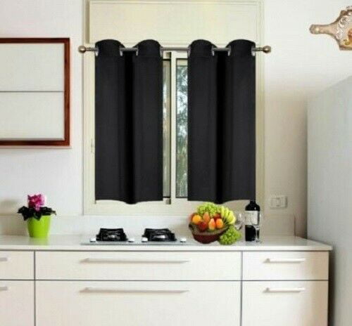 K54 Window Treatment Thermal Panel black solid color 1 Panel Grommets Kitchen Tier Heavy Thick Insulated Blackout Drape Size 28 Wide X 54 Length