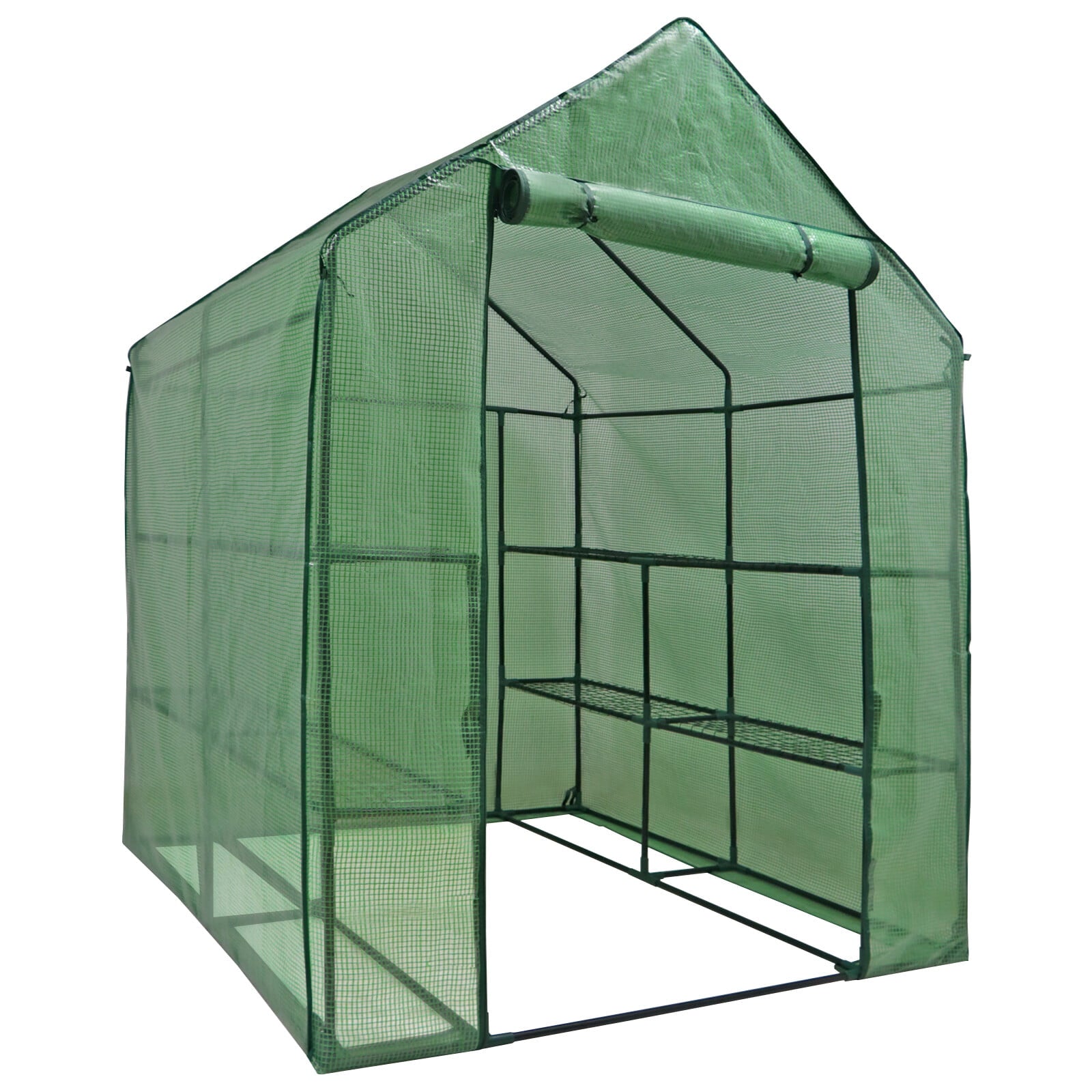 ZenSports 2-Tier 8-Shelves Walk-in Greenhouse, Indoor Outdoor Portable Plant Gardening Canopy, W/ Roll-up Zipper Entry Door, 57