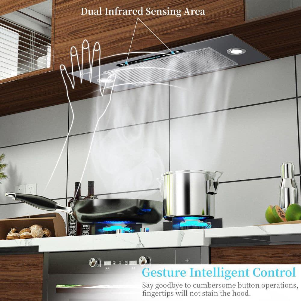 HisoHu 30 in 900 CFM Ducted Insert with Light and Hand Motion Control Range Hood in Stainless Steel