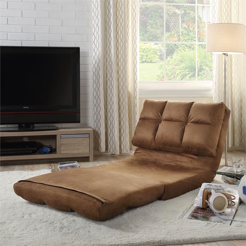 PoshLiving FC40-09BN-UE Loungie Microsuede Foam Filling Steel Tube Frame Modern Flip Chair, Brown - 8.66 x 29.13 x 46.06 in.