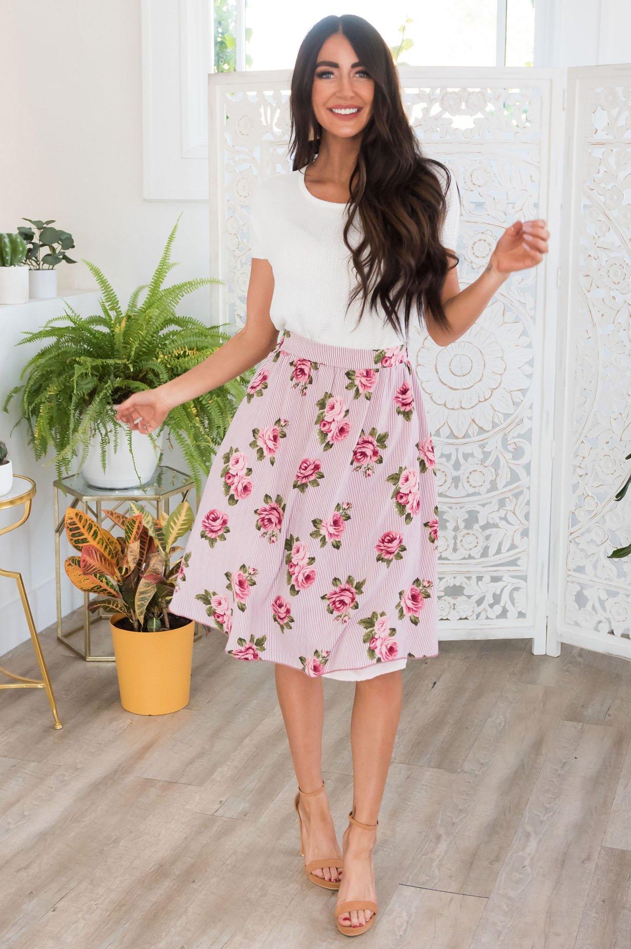 Pretty Pink Striped Floral Skirt