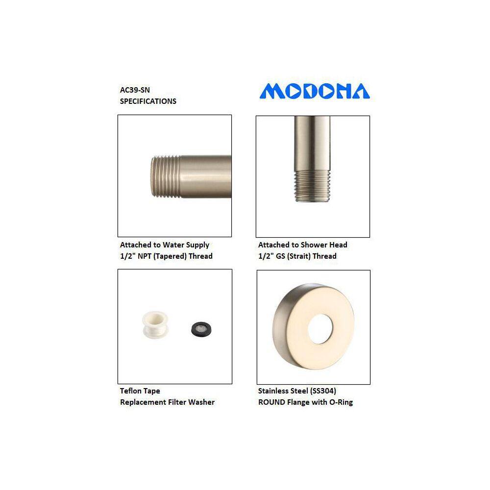 MODONA Adjustable Rain Shower Arm in Satin Nickel AC39-SN