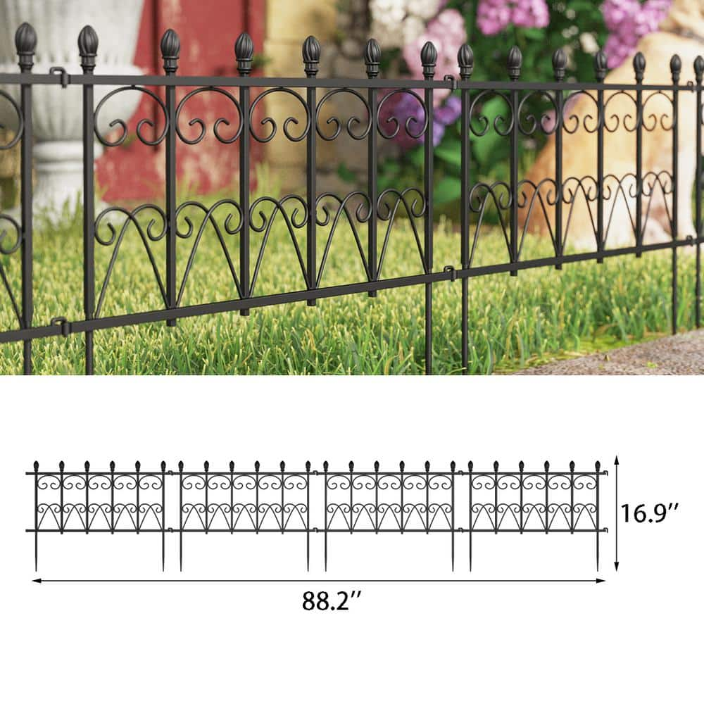 WIAWG 16.9 in. H x 20 in. W Black Stainless steel Garden Fence Panel Rustproof Decorative Garden Fence (4-Pack) WFKF170291-QKC