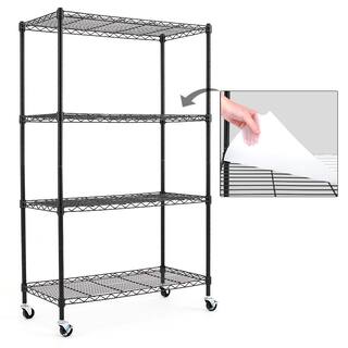 EFINE Black 4-Tier Rolling Carbon Steel Wire Garage Storage Shelving Unit with Casters (30 in. W x 50 in. H x 14 in. D) RL200-4W