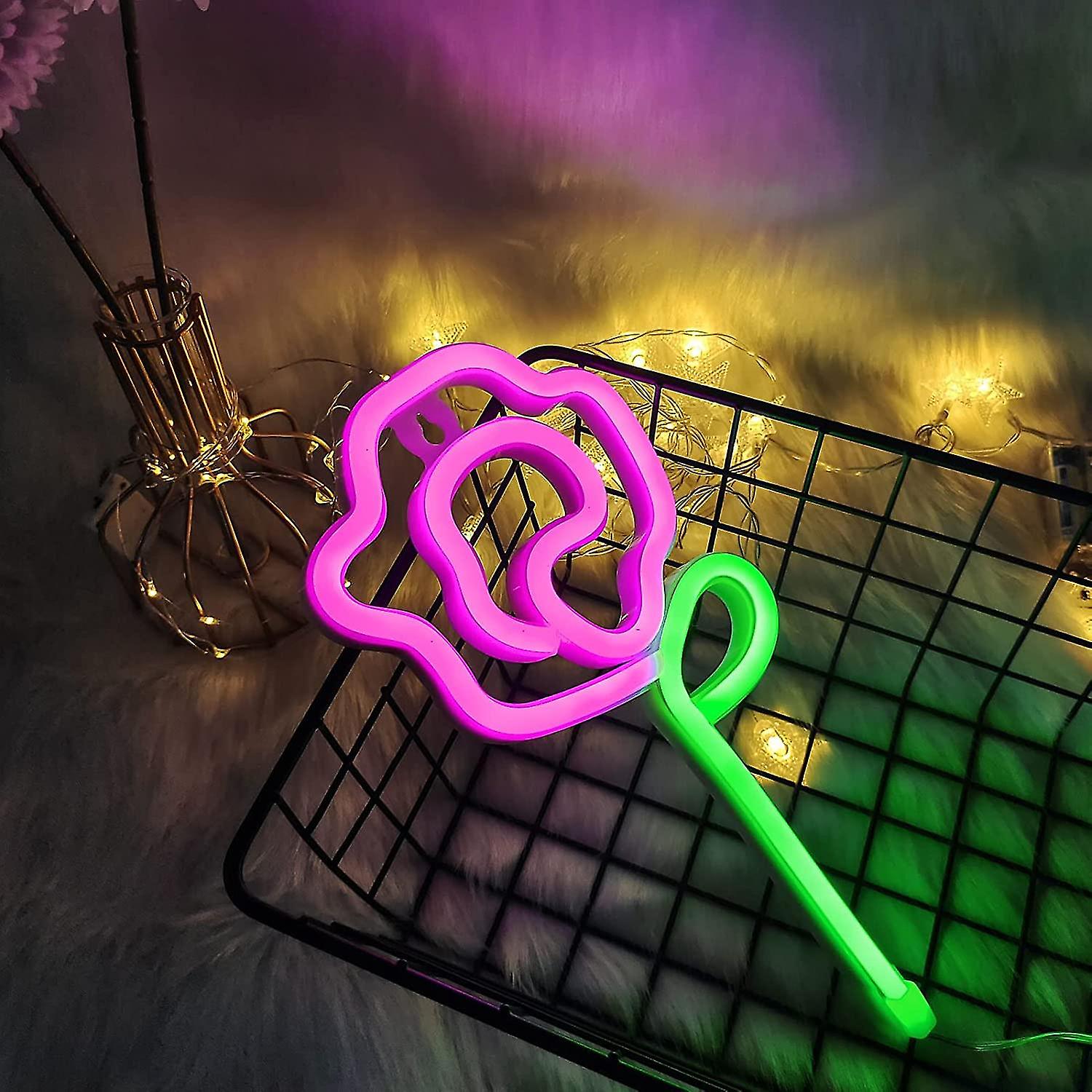 Rose Flower Neon Light Led Neon Sign Pink Neon Light Battery/usb Powered Wall Neon Light Neon Night Light For Bedroom Light Up Neon Flower Sig