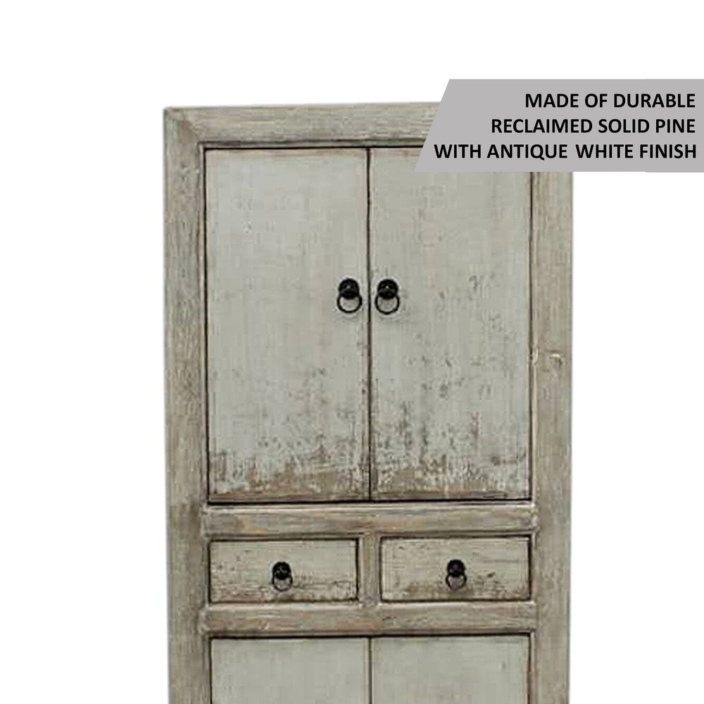 Artissance Reclaimed Wood Narrow Shandong Cabinet  67 Inch Tall  Antique Off White