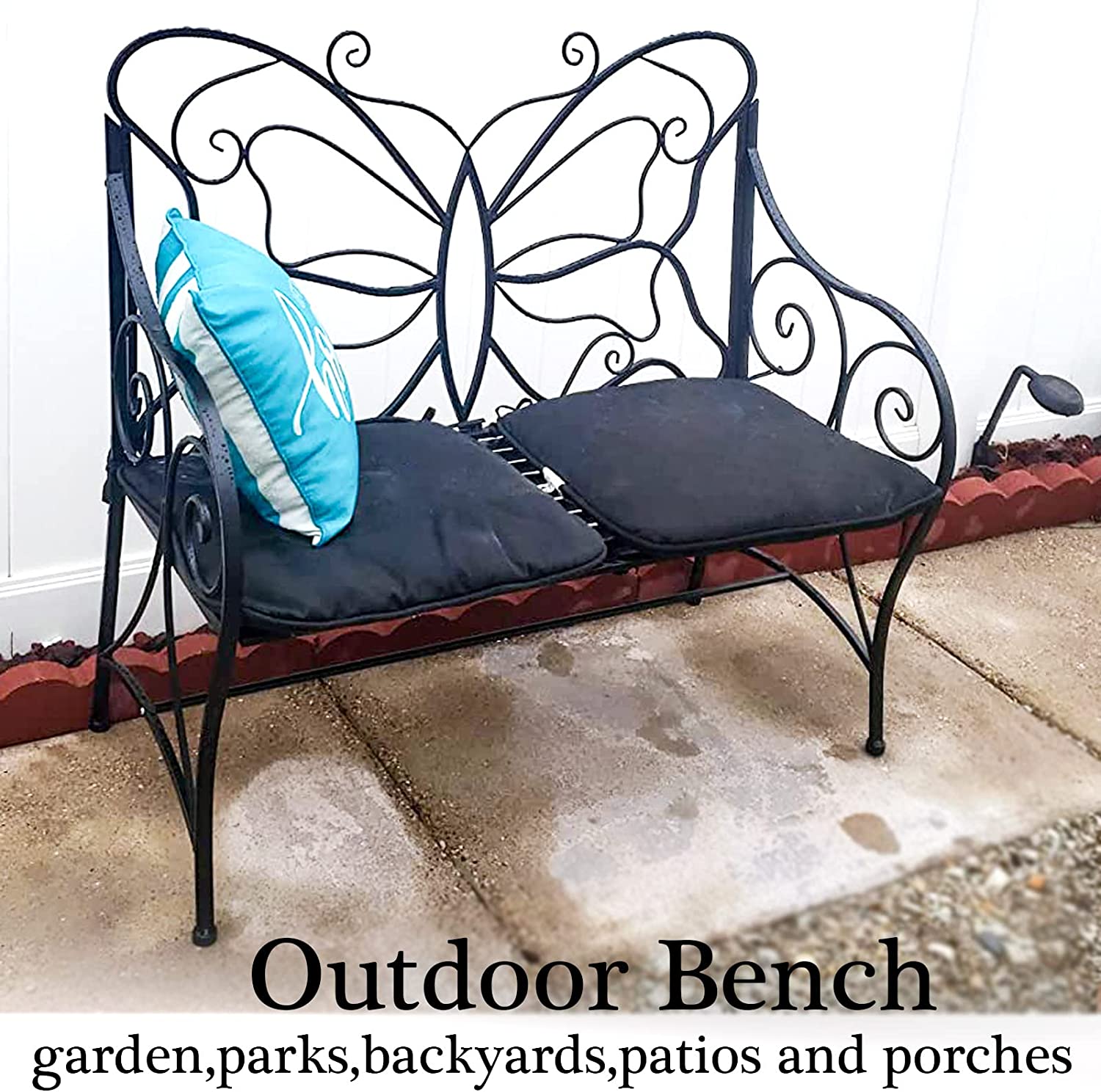 Metal Antique Outdoor Garden Bench Leisure Butterfly Bench, Black