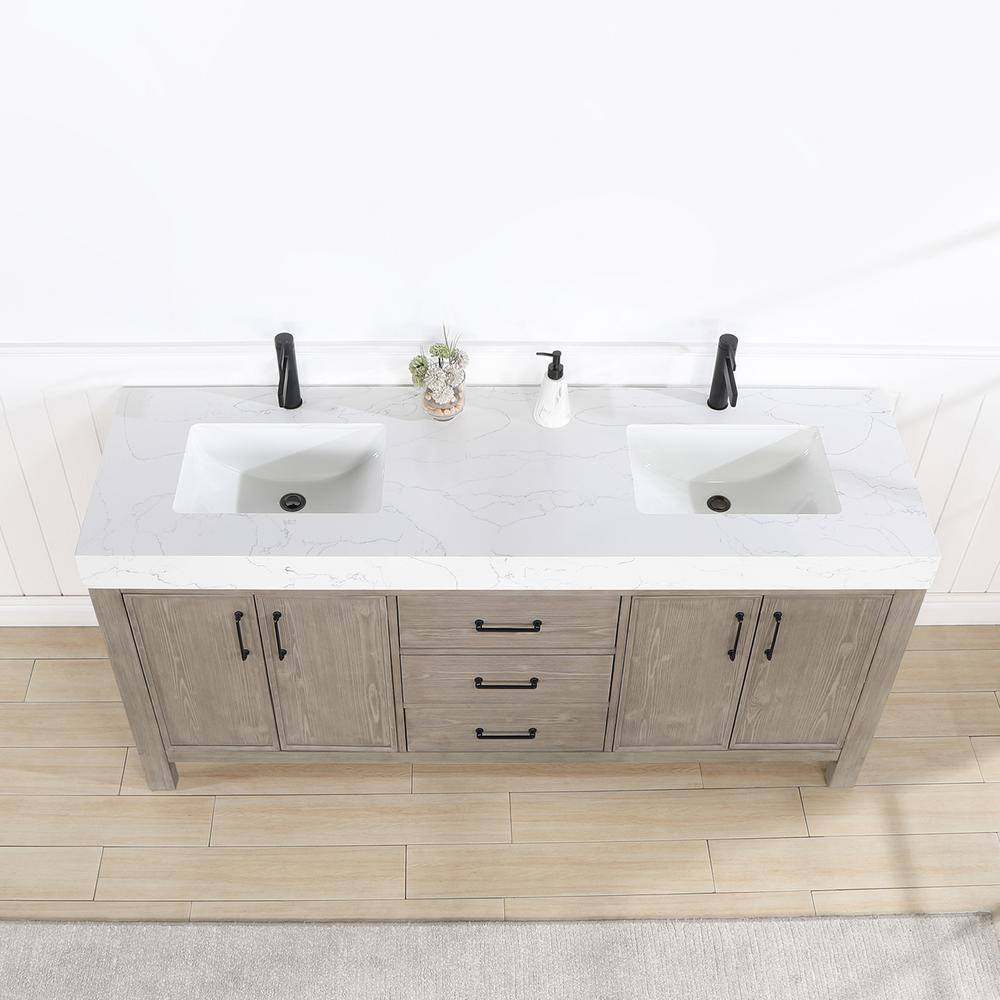 ROSWELL León 72 in.W x 22 in.D x 34 in.H Double Sink Bath Vanity in Fir Wood Grey with White Composite Stone Top 803872-FY-LW-NM