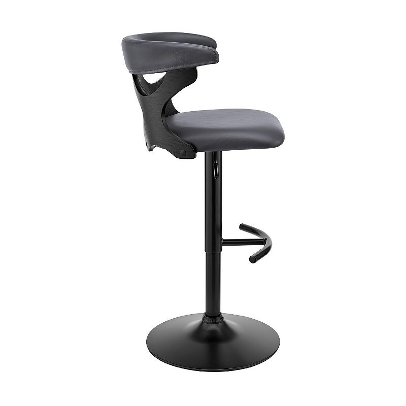 Adjustable Barstool with Curved Cut Out Wooden Back， Black