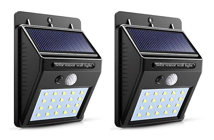 2 x Solar powered wall lamp with 20 LEDs night sensor and motion detector black