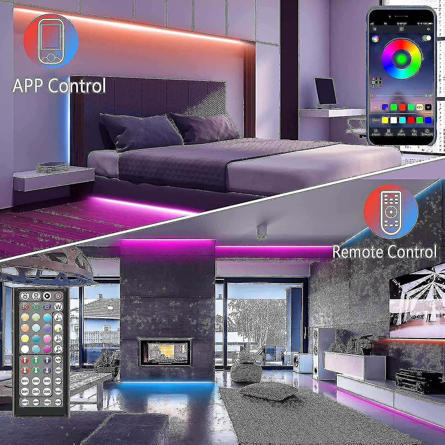 20m Led Lights Bluetooth Rgb Lights Led Tape Lights With 44-keys Remote Music Sync Colour Changing Led Mood Strip