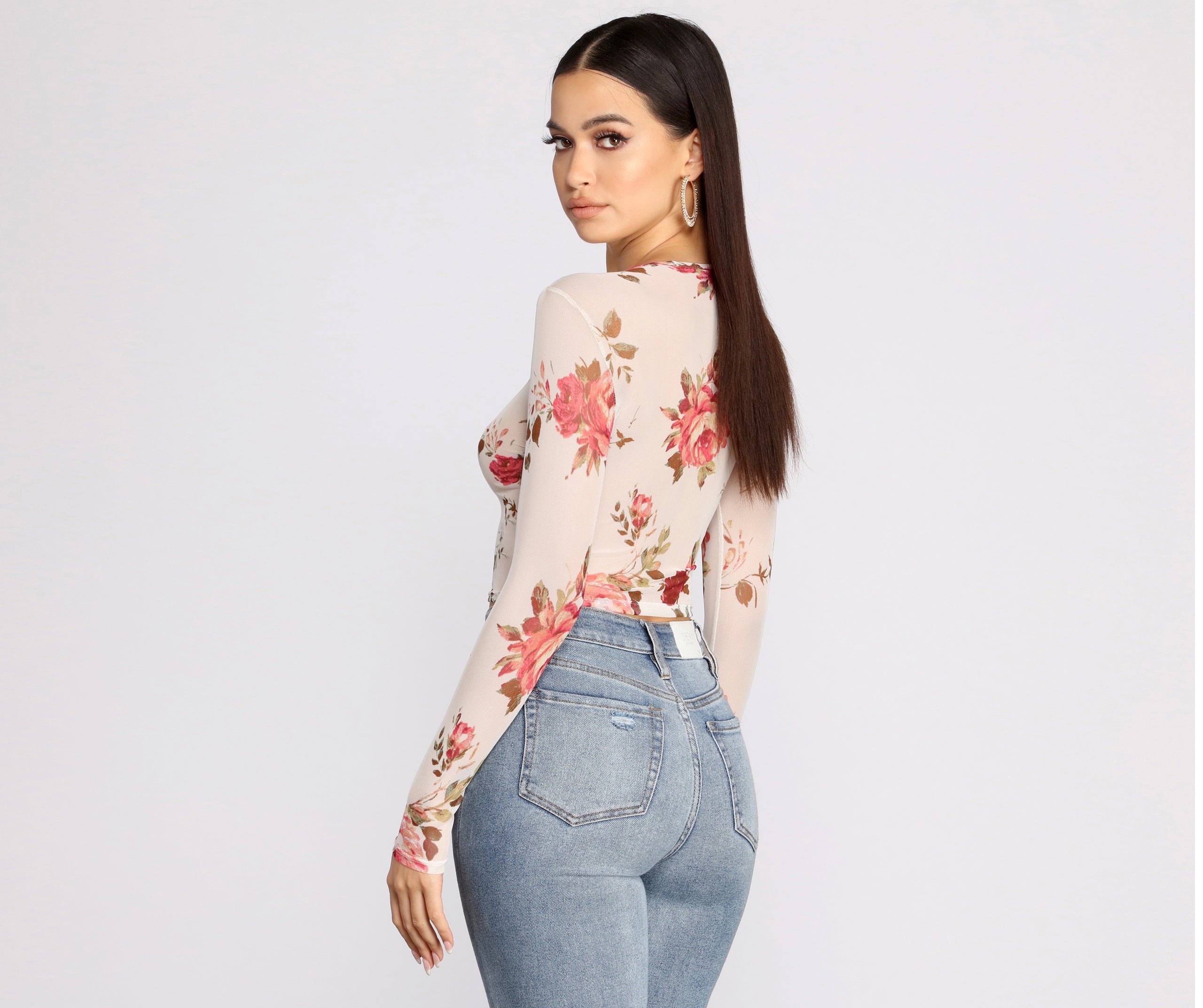 Sweet Floral Mesh Crop Top