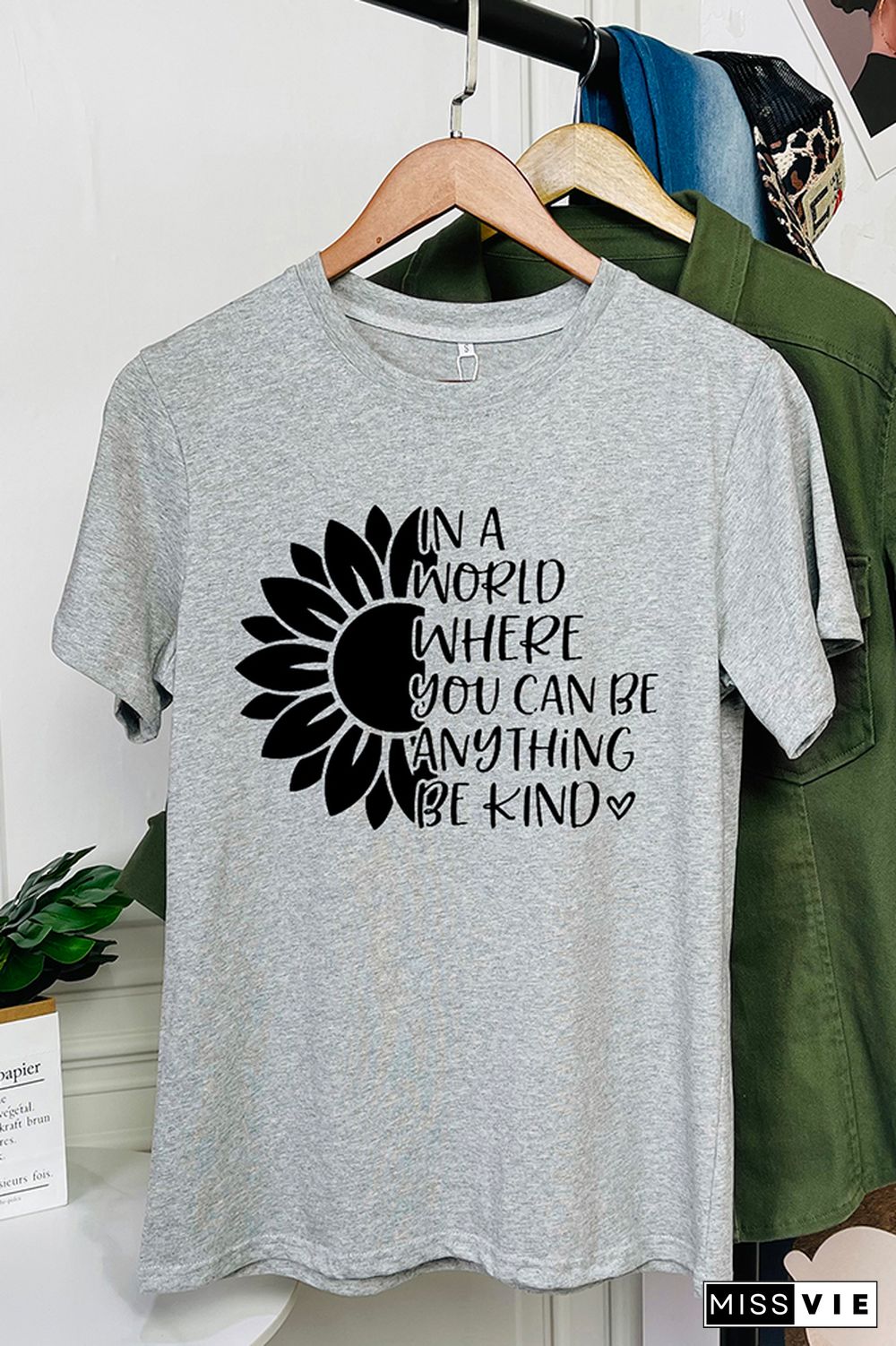 Sunflower & Letters Print Graphic Tees for Women Wholesale Short Sleeve T shirts Top