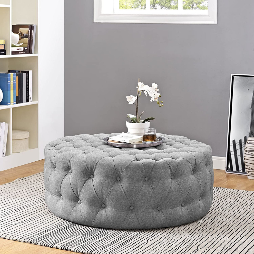 Mid Century Modern Ottoman  Oversized Design With Button Tufting   Traditional   Footstools And Ottomans   by Decorn  Houzz