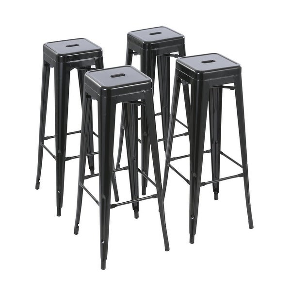 30inch Stackable Metal Stool， Set of 4， Include 4 Stools Gunmetal Color， Backless Style