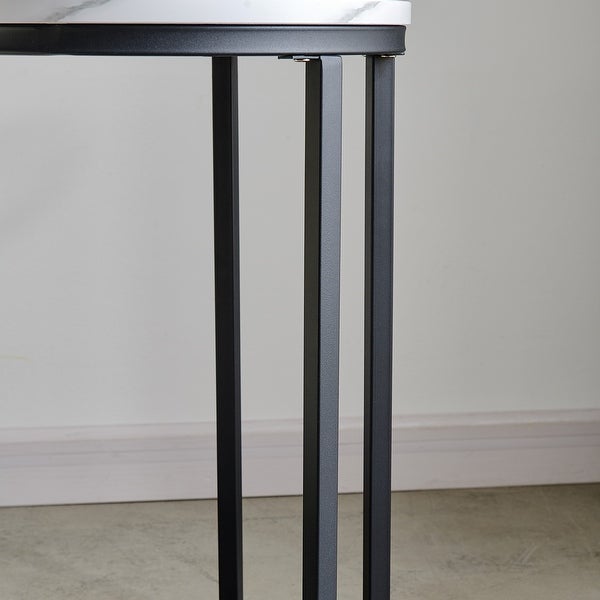 Modern C-shaped End/side Table Black Metal Frame with Round Marble Color Top-15.75