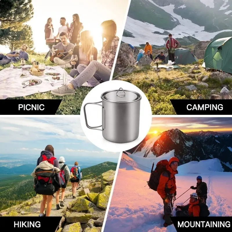 Polar Everest Camping Titanium Cup Mug 350ml 500ml 750ml Portable Foldable Handle Titanium s for Hiking Backpacking