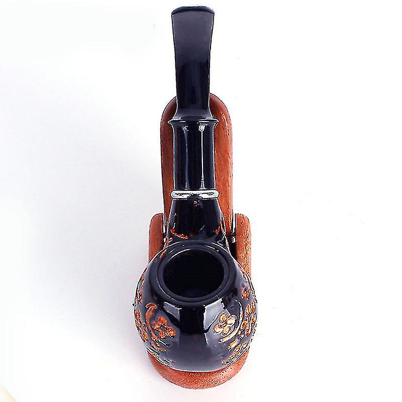 Engraved Flower Resin Wood Smoking Pipe Handmade Portable Tobacco Pipe Classic Bent Pipes Cigar Tube As Best Gift