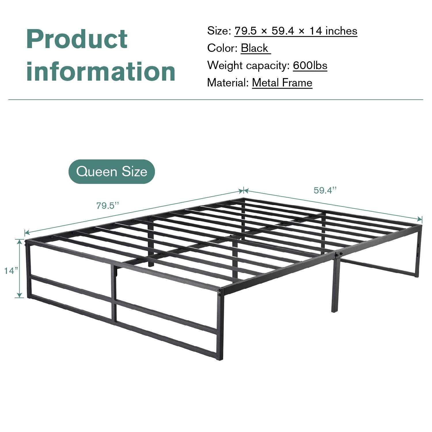 SHA CERLIN Queen Metal Platform Bed Frame with Strong Steel Slats Support and 14'' Sufficient Storage Space