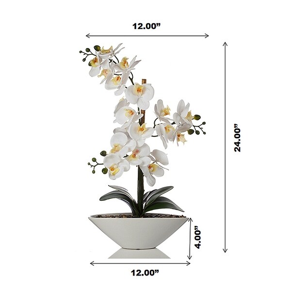 Enova Home Artificial 24 High Quality Real Touch Orchids Fake Silk Flowers in White Ceramic Pot for Home Office Decoration