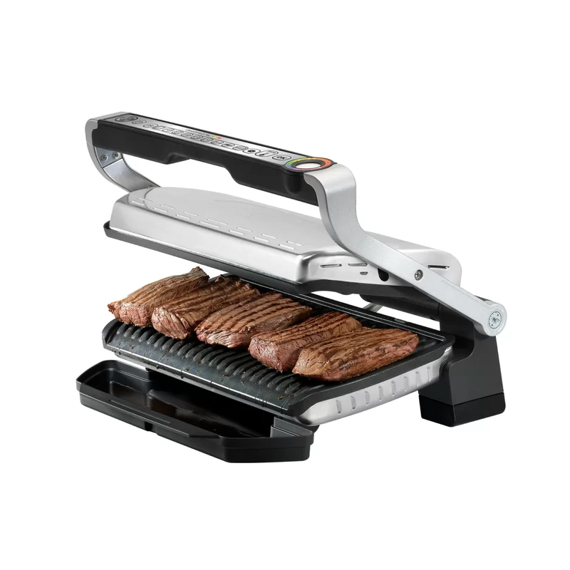 T-fal GC722D53 1800W OptiGrill XL Stainless Steel Large Indoor Electric Grill with Removable and Dishwasher Safe Plates， Silver