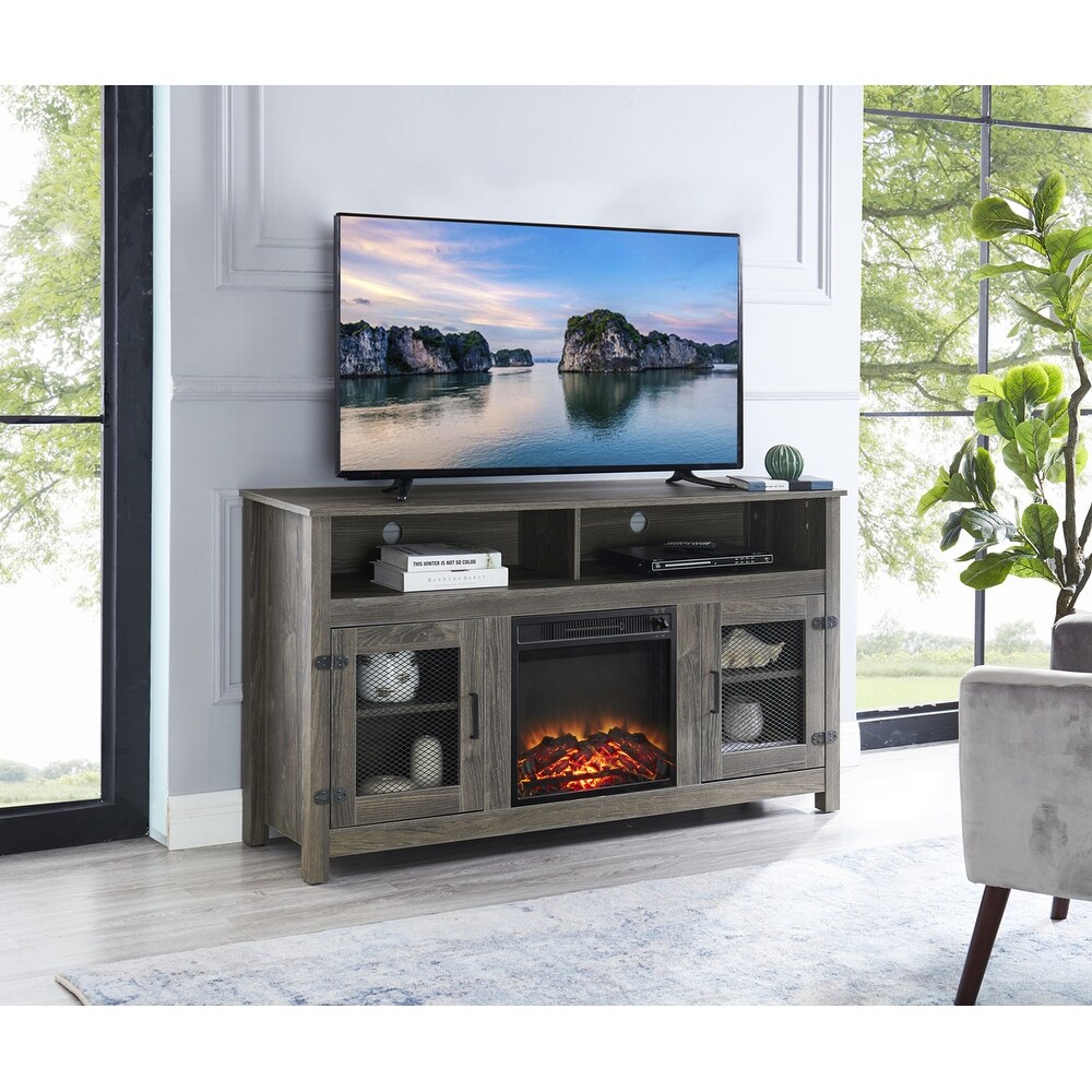 Modern Electric Fireplace TV Stand with Storage Cabinet and Adjustable Shelves for Living Room