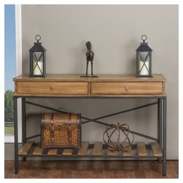 Newcastle Wood And Metal Console Table Criss cross Baxton Studio