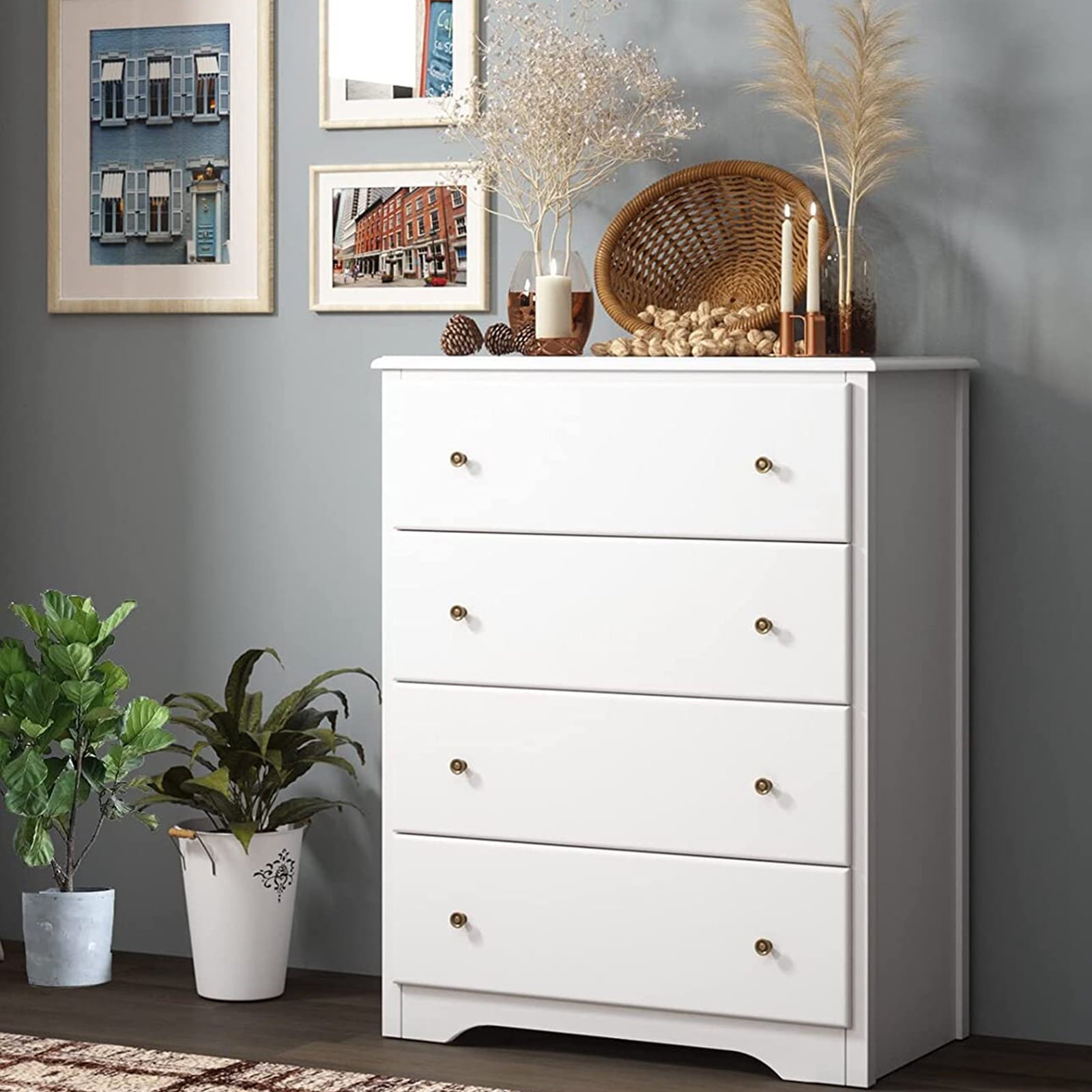 Vebreda Modern Drawer Dresser 4 Drawer Chest, White