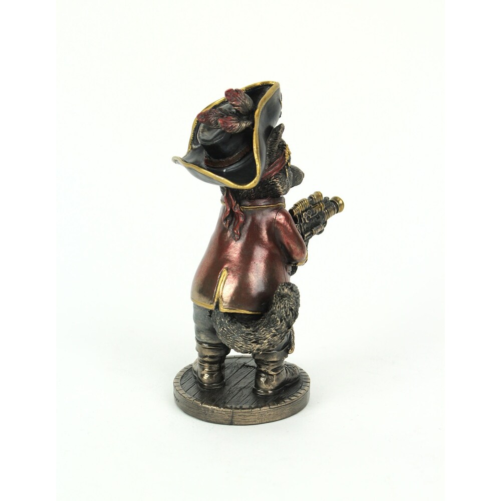 Bronze Finish Jolly Roger Steampunk Buccaneer Raccoon Statue   5.75 X 2.75 X 3.75 inches