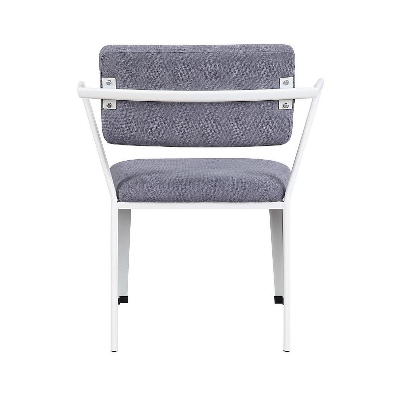 Metal Chair with Fabric Upholstery and Straight Legs， Gray and White