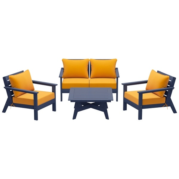 Polytrends Birchwood All Weather HDPE Outdoor Patio Navy Blue Deep Seating Sectional (5Piece Set)