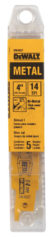 DW 4 in. Bi-Metal Reciprocating Saw Blade 14 TPI 5 pk