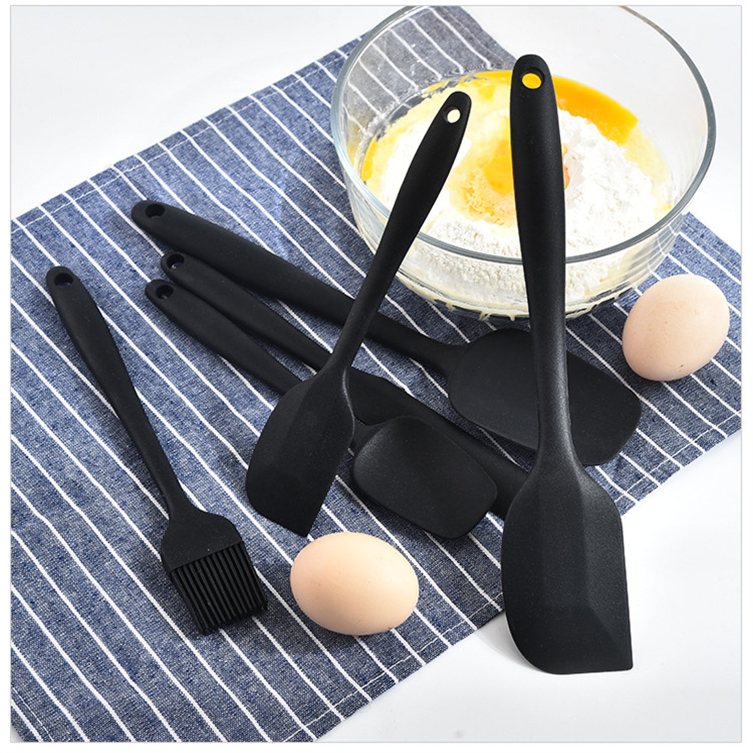 Silicone Spatula Set of 6 Mountdog Heat Resistant Spatula Kitchen Utensils for Cooking Nonstick Cookware Dishwasher Black