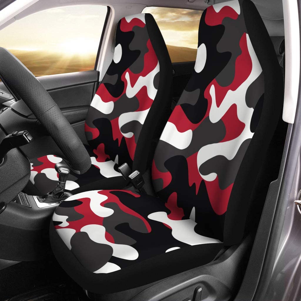 ZHANZZK Set of 2 Car Seat Covers Camouflage Pattern Classic Camo Red White Brown Black Universal Auto Front Seats Protector Fits for Car，SUV Sedan，Truck