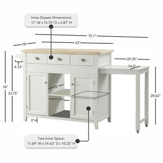 Linon Home Decor Larson White Kitchen Cart with Storage and Built-in Towel Bar THD01928