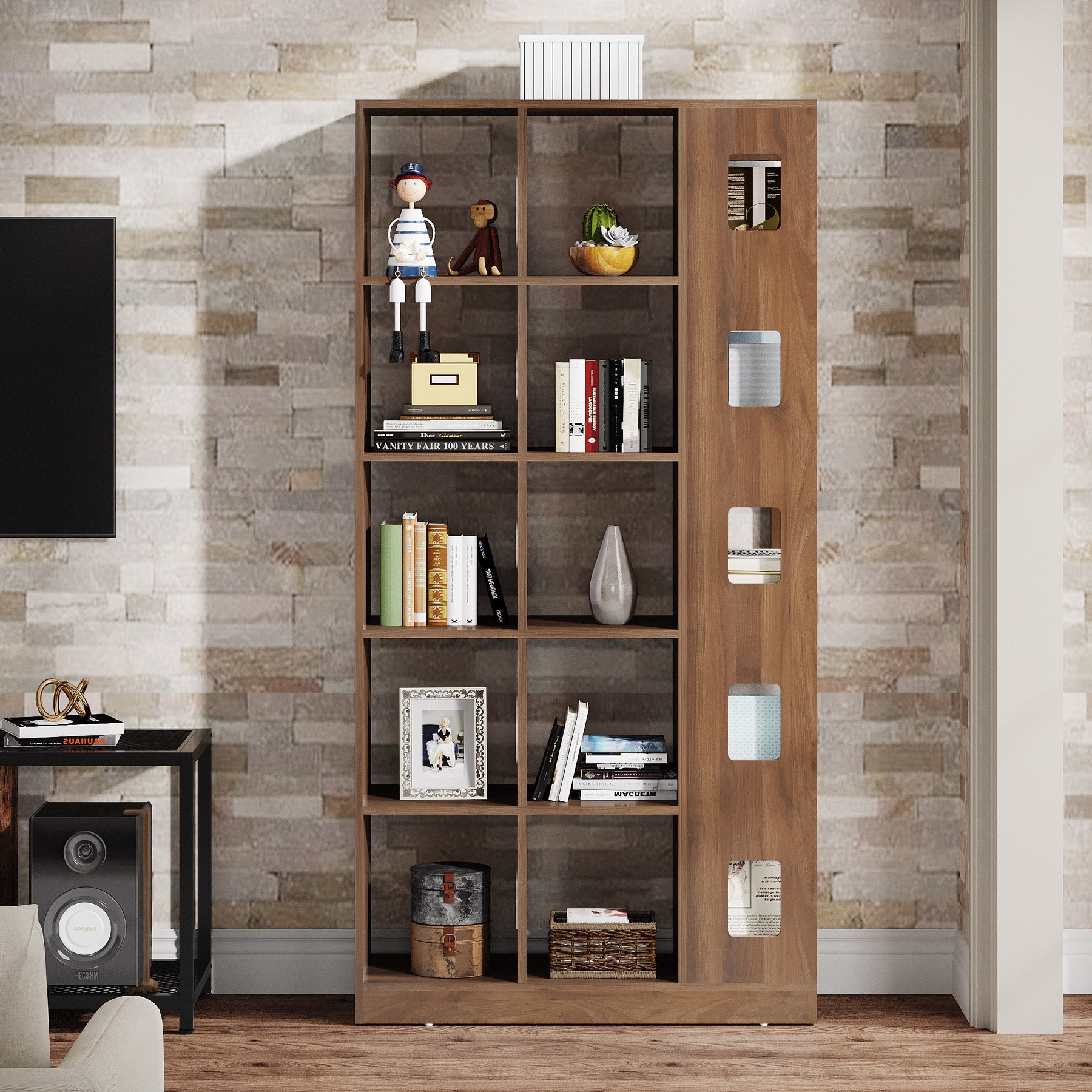 5-Tier Bookshelf, Freestanding Wood Storage Organizer Display Shelf