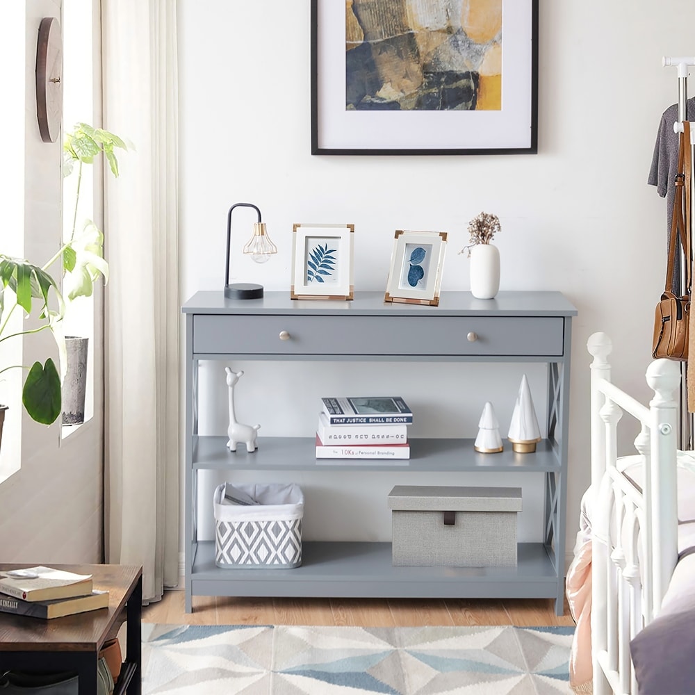 3 Tier Console Table X Design Entryway Table with Drawer