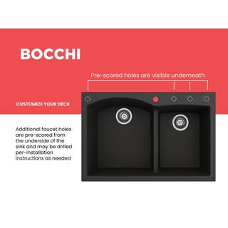 BOCCHI Campino Duo Matte Black Granite Composite 33 in. 6040 Double Bowl Drop-InUndermount Kitchen Sink with Strainers 1602-504-0126